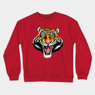 Mad Cat | Tiger Acid Design | Psychedelic Tiger | LSD Tiger Eyes | Tiger Tripping | Mad Cat Club | Angry Kitty | Raging Tiger | Logo Art & Design By Tyler Tilley (tiger picasso) Crewneck Sweatshirt